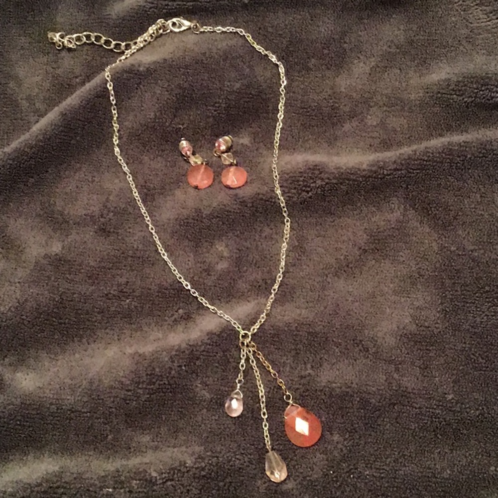 Pink Crystal Necklace and Earring Set